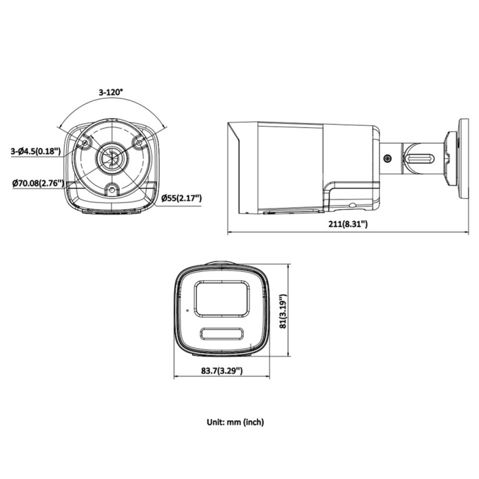 Rysunek techniczny kamery Hikvision tubowej 4Mpx